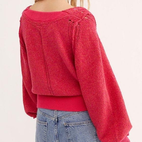 NWT FREE PEOPLE Riptide Blouson Sleeve Sweater hot pink - Picture 3 of 4